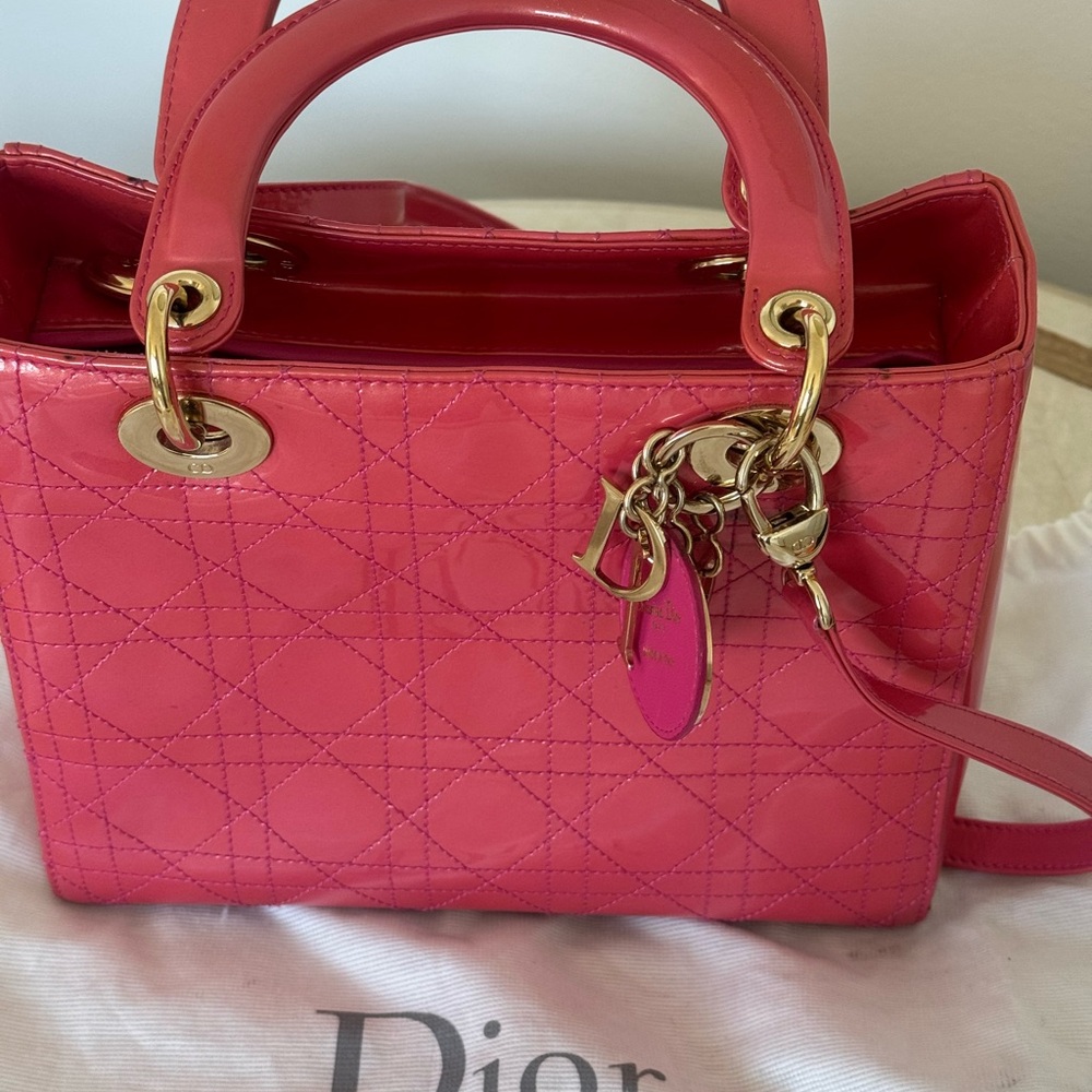 Dior Pink Quilted Handbag, patent leather, original dust bag - Picture 3 of 15